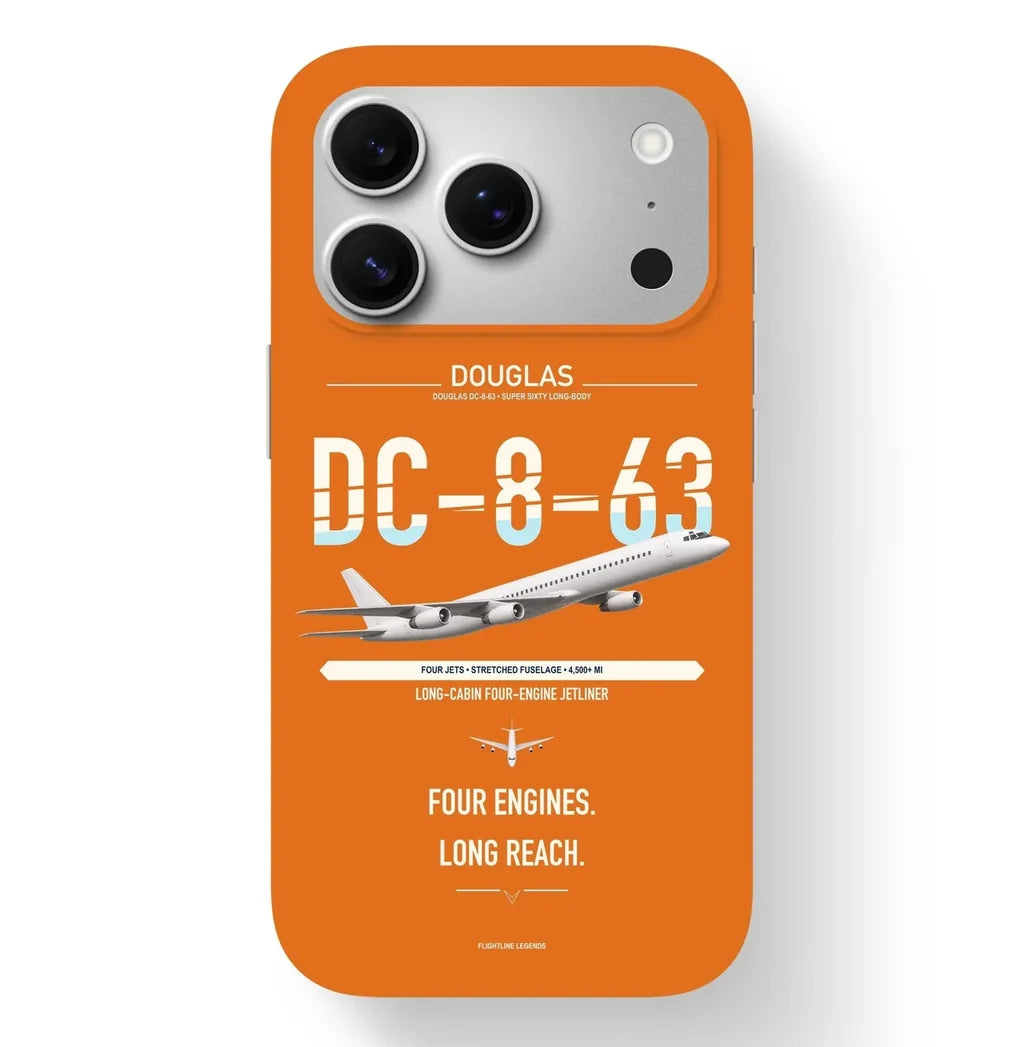 Douglas DC-8-63 design on orange magsafe iphone case, for iPhone 17 Pro