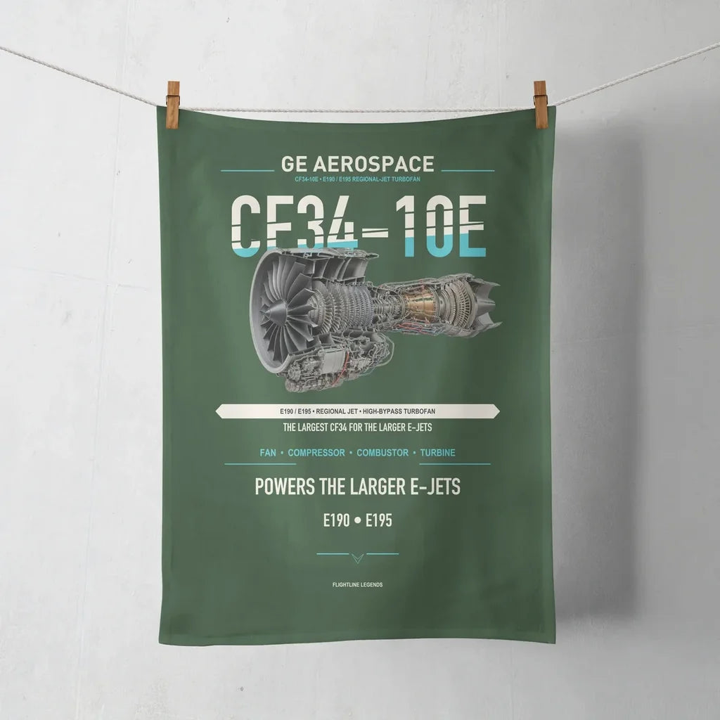 CF34-10E design on dark green towel