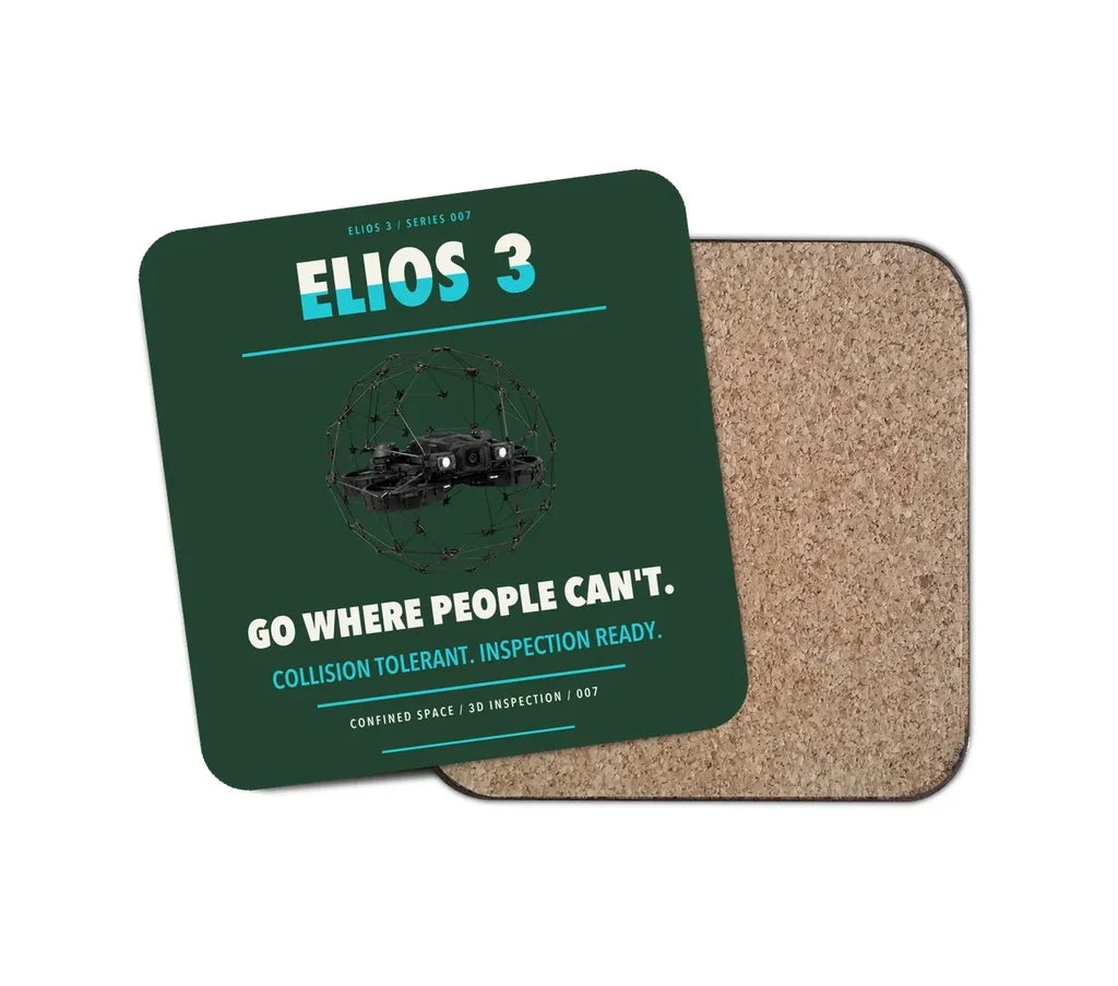 Flyability Elios 3 design on dark green 1 piece coaster