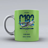 Thumbnail for Cessna 182 Skylane design on light green ceramic mug, double-side print