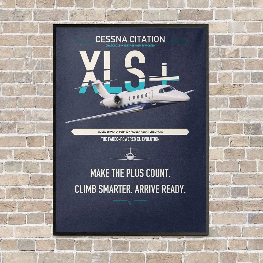 Cessna Citation XLSPlus vertical canvas print - framed - navy blue background