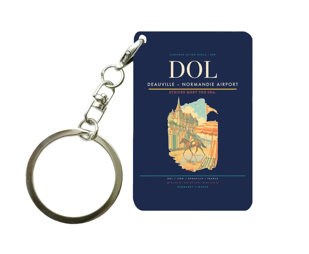 Deauville – Normandie Airport (DOL) design on navy blue key chain