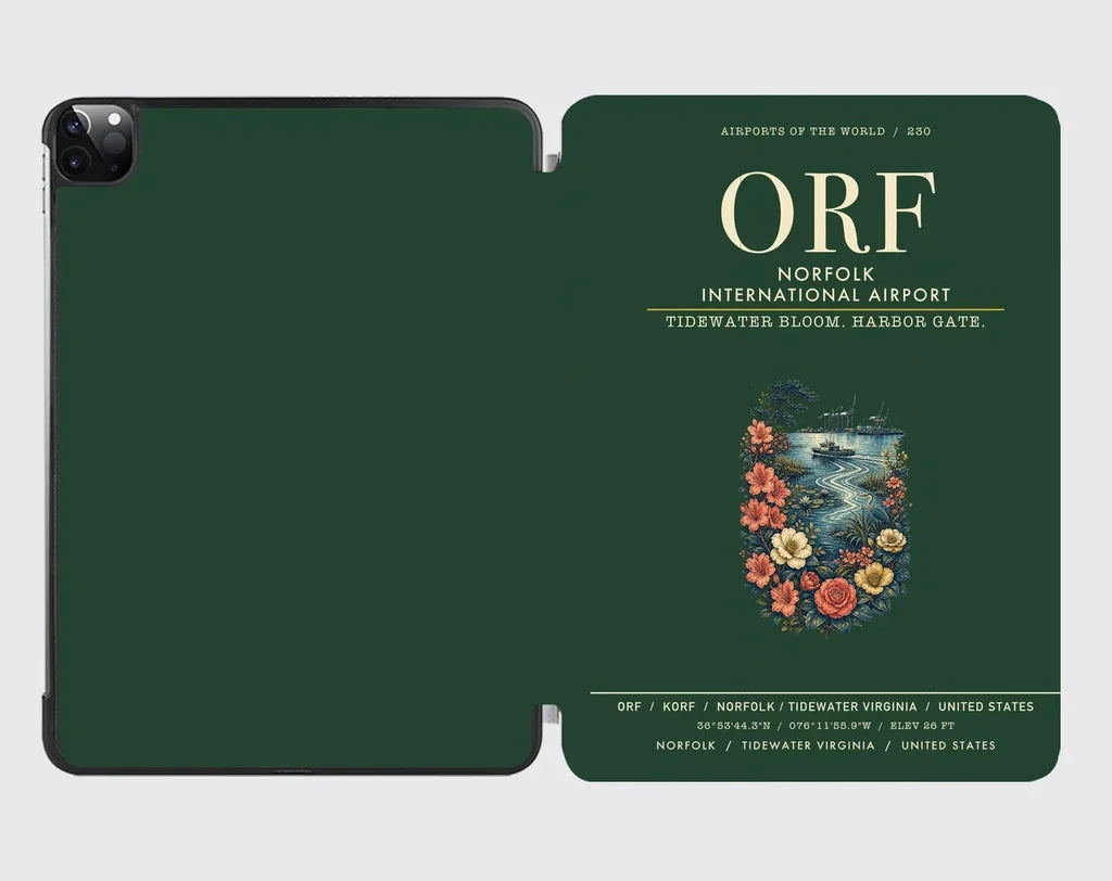 Norfolk International Airport (ORF) design on dark green ipad tablet case