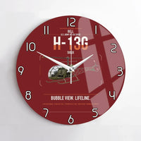 Thumbnail for Bell H-13G Sioux design on dark red no frame wall clock