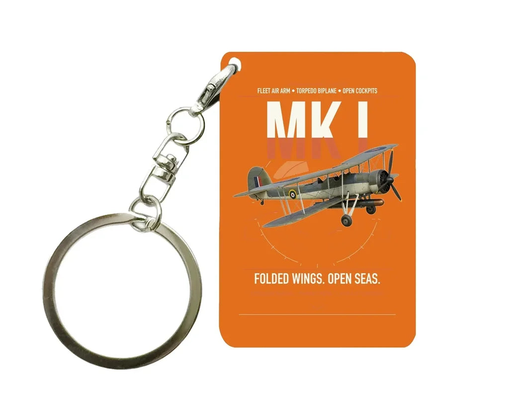 Fairey Swordfish Mk I design on orange designed key chain, double-side print