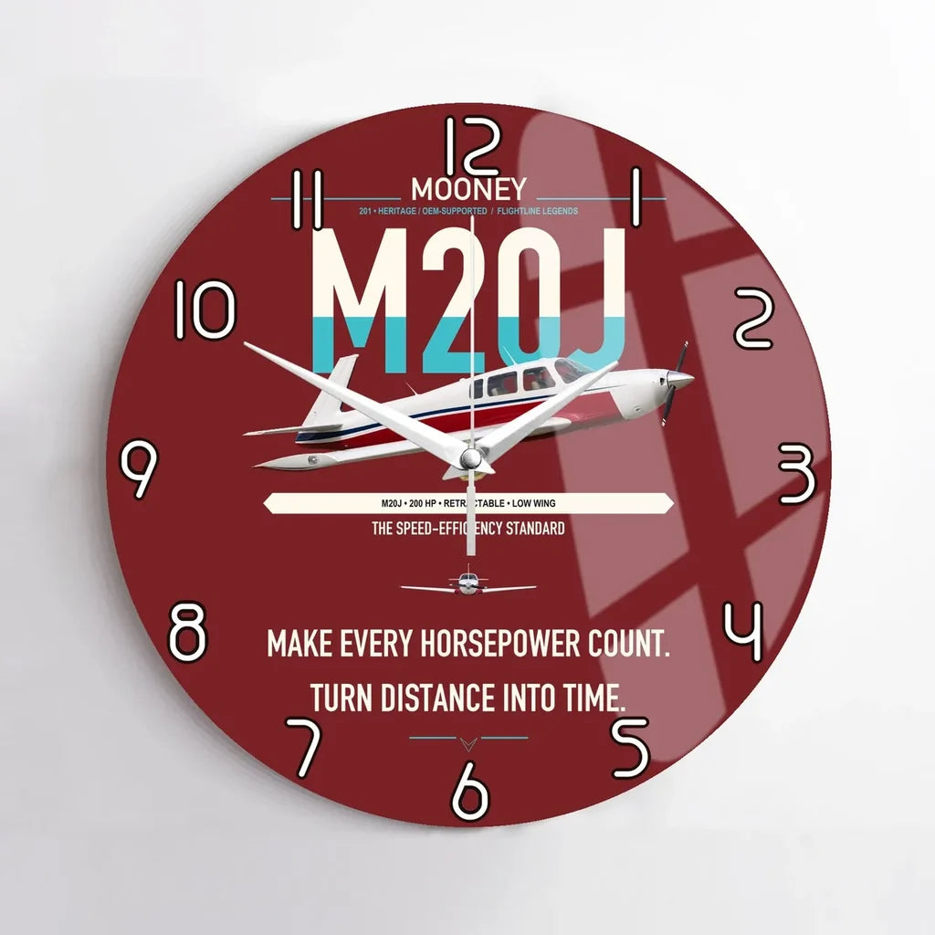 Mooney M20J 201 design on dark red no frame wall clock