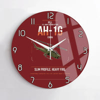 Thumbnail for Bell AH-1G Cobra design on dark red no frame wall clock