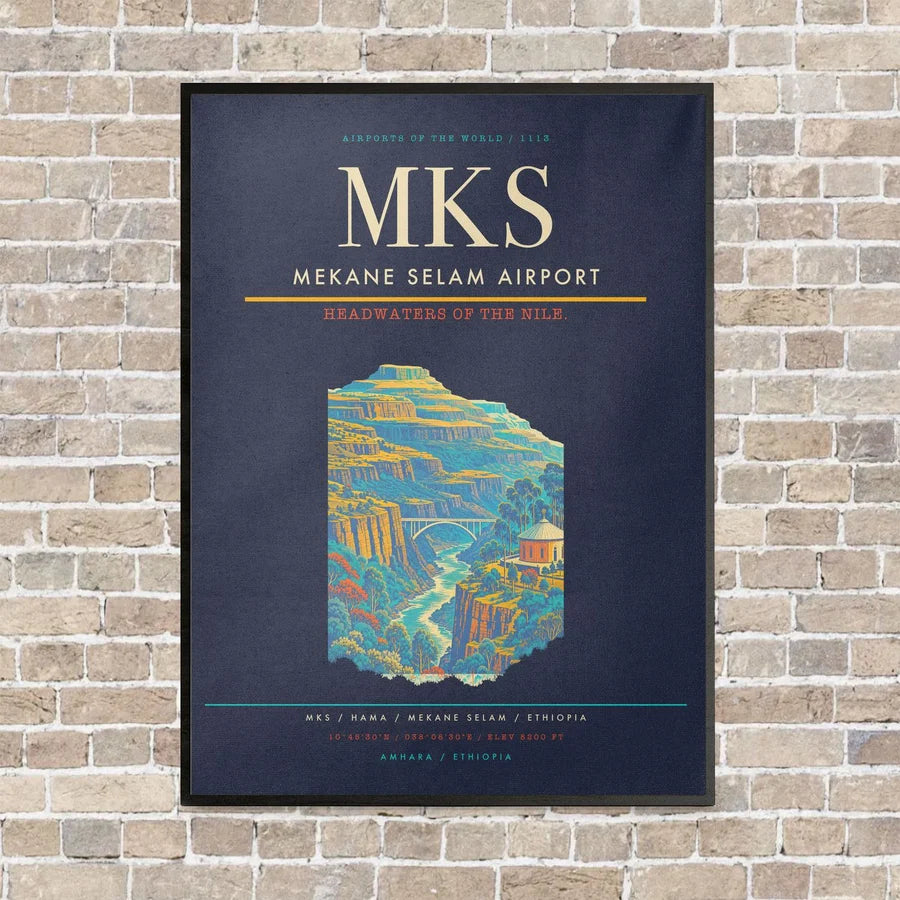 Mekane Selam Airport MKS - Canvas Framed - Navy Blue