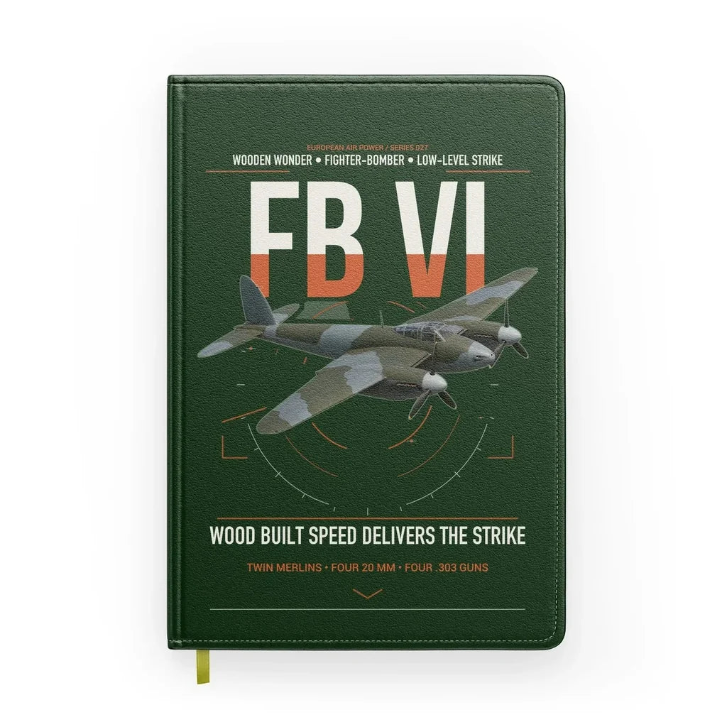 de Havilland Mosquito FB VI design on dark green notebook