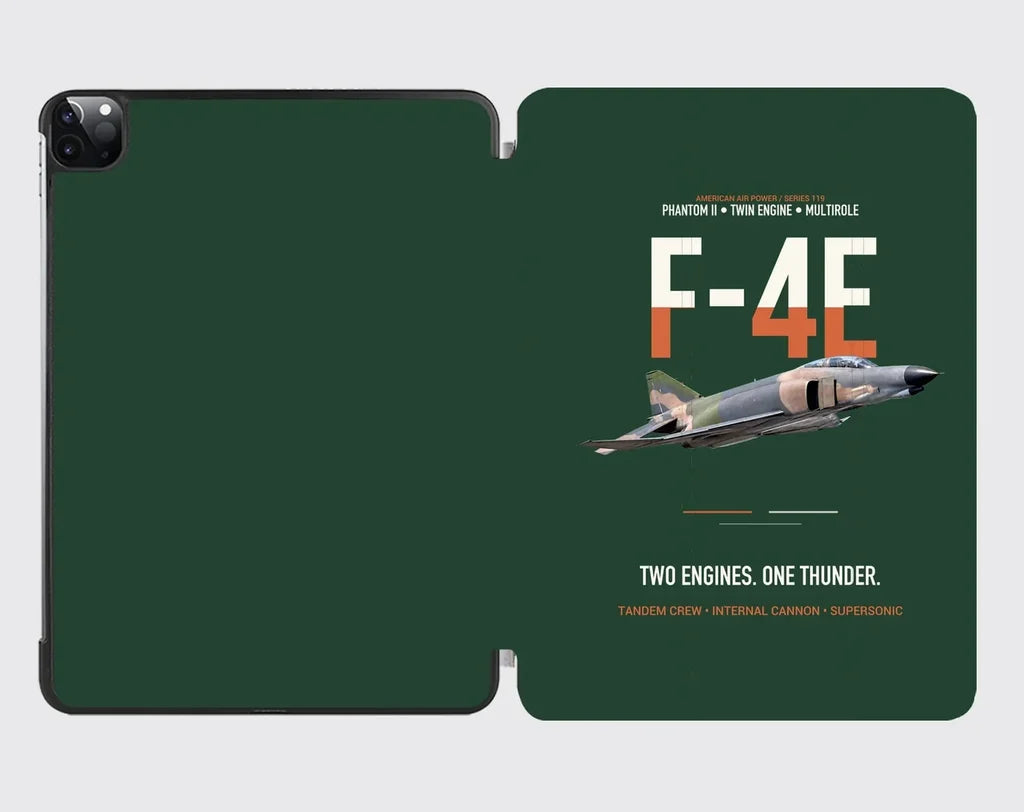 F-4E Phantom II Two Engines One Thunder design on dark green ipad tablet case
