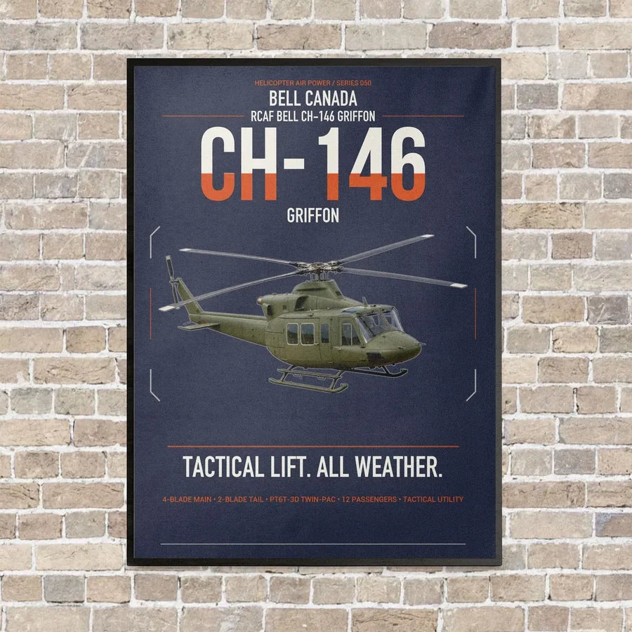 Bell Canada CH-146 Griffon vertical canvas print - framed - navy blue background