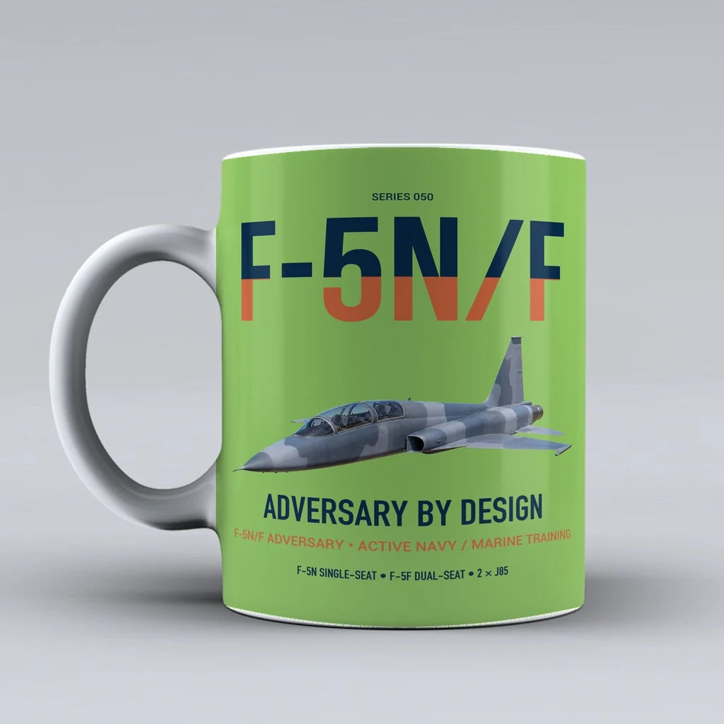 F-5N F Adversary design on light green ceramic mug, double-side print