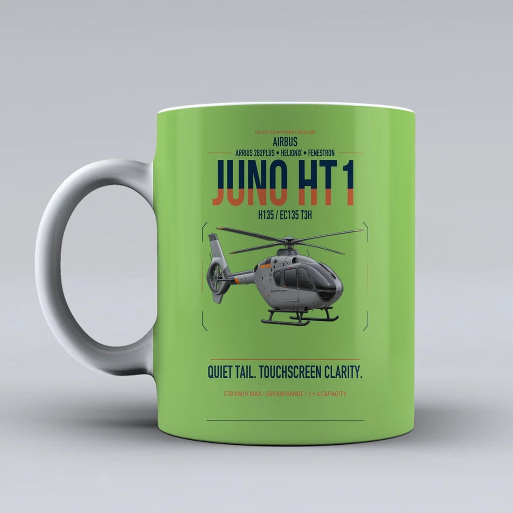 Airbus H135 Juno HT1 design on light green ceramic mug, double-side print