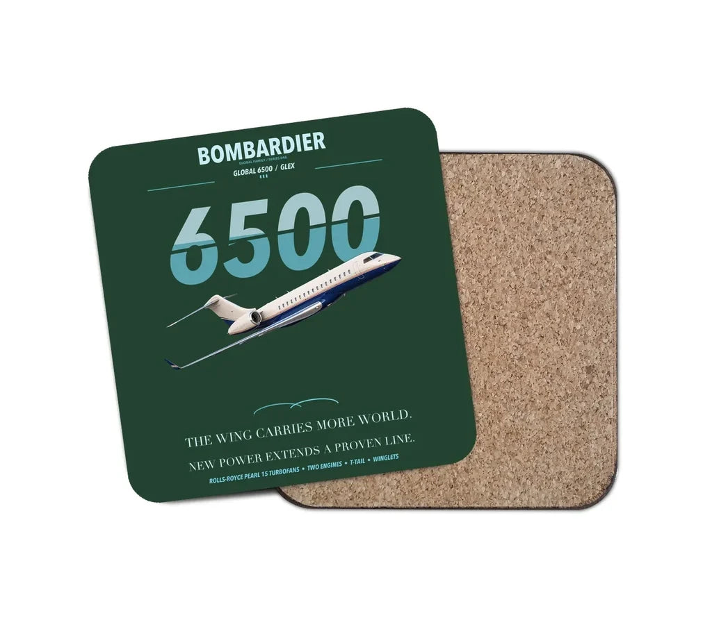 Bombardier Global 6500 design on dark green 1 piece coaster
