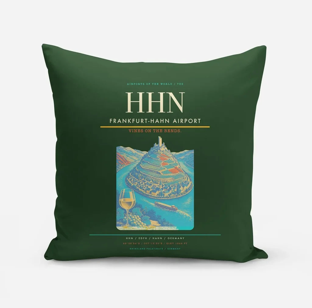 Frankfurt-Hahn Airport (HHN) design on dark green pillow