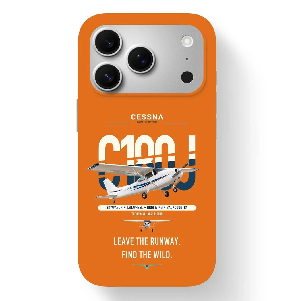 Cessna 180J Skywagon design on orange magsafe iphone case, for iPhone 17 Pro
