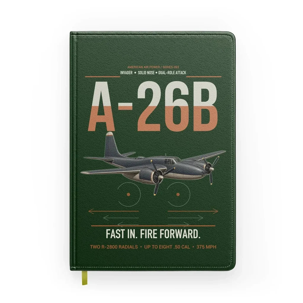 A-26B Invader design on dark green notebook