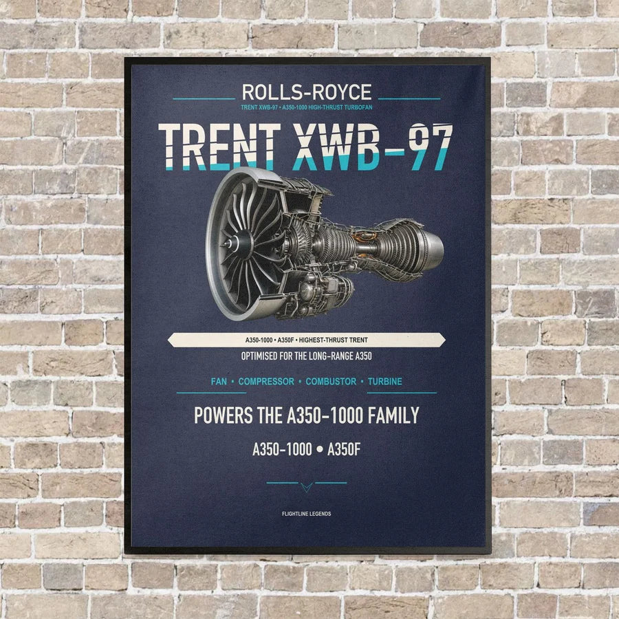 TRENT XWB-97 vertical canvas print - framed - navy blue background
