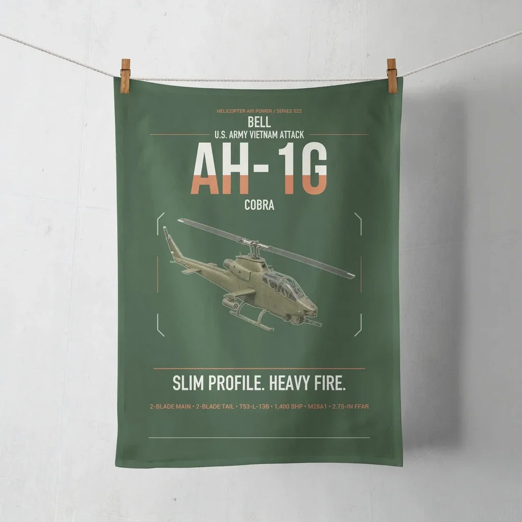 Bell AH-1G Cobra design on dark green towel