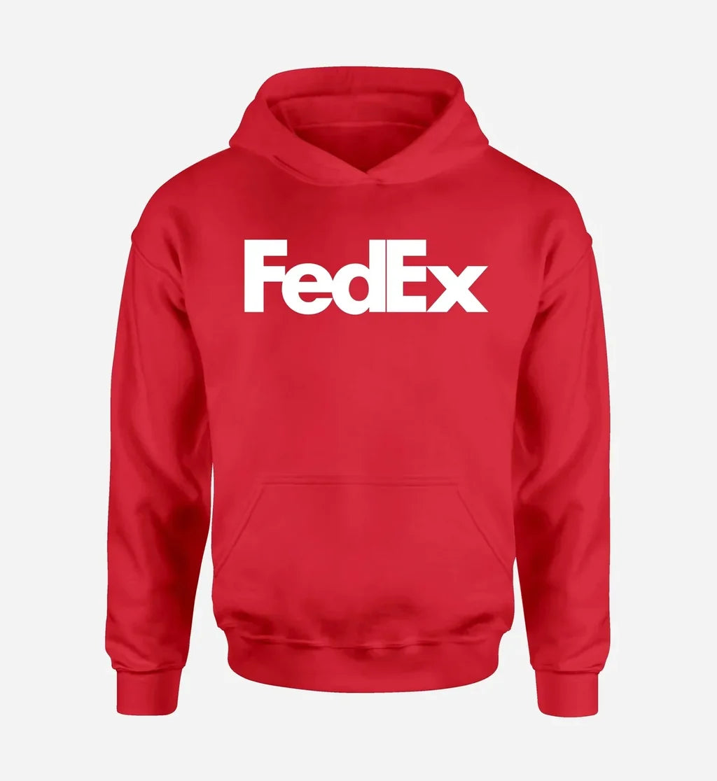 FedEx logo printed on red hoodie