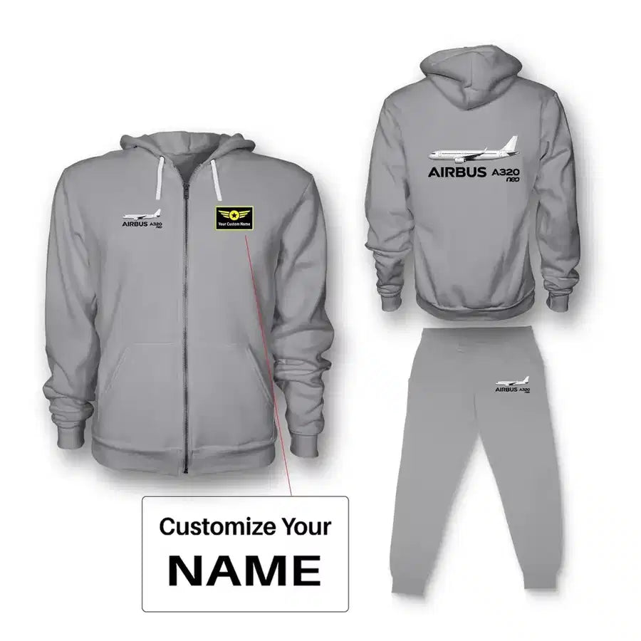 The Airbus A320Neo Zipped Hoodie - Gray + Name (Customizable)