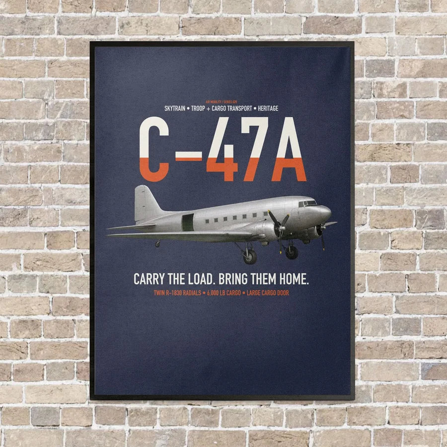 C-47A Skytrain vertical canvas print - framed - navy blue background