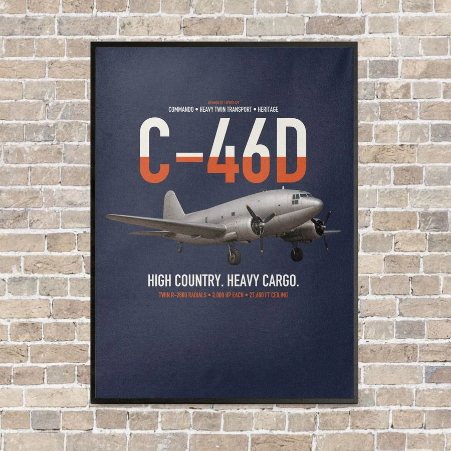 C-46D Commando vertical canvas print - framed - navy blue background