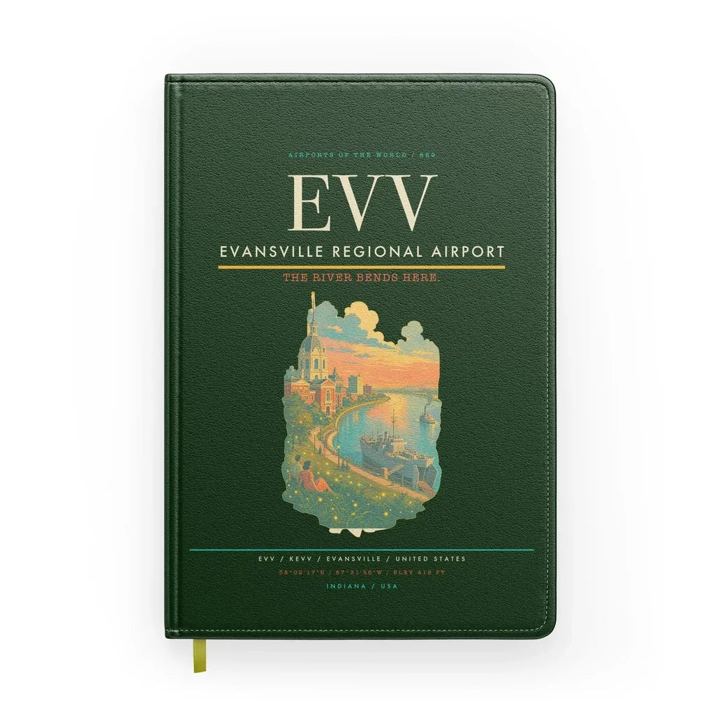 Evansville Regional Airport (EVV) design on dark green notebook