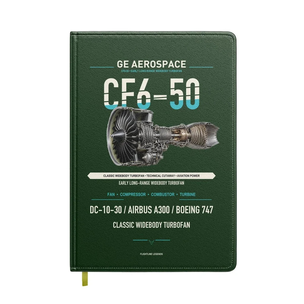 CF6-50 design on dark green notebook