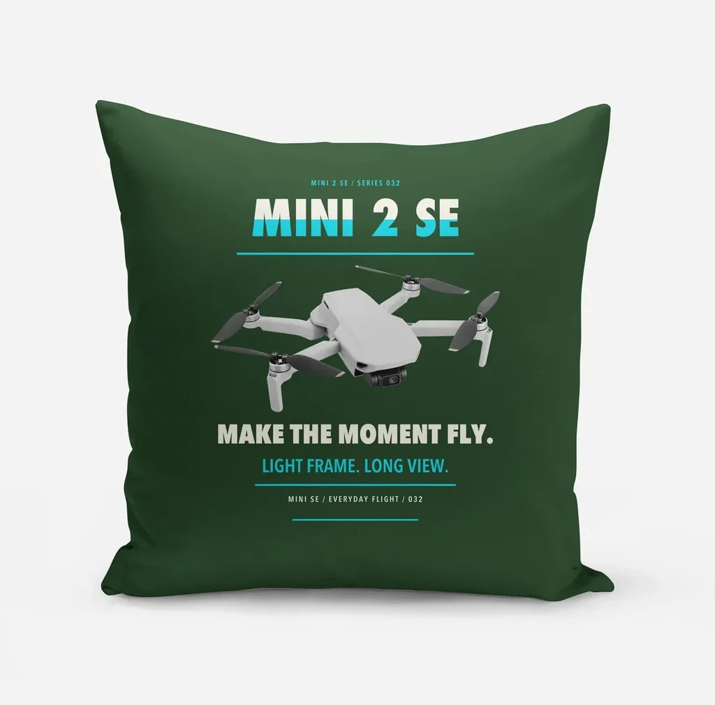 DJI Mini 2 SE design on dark green pillow