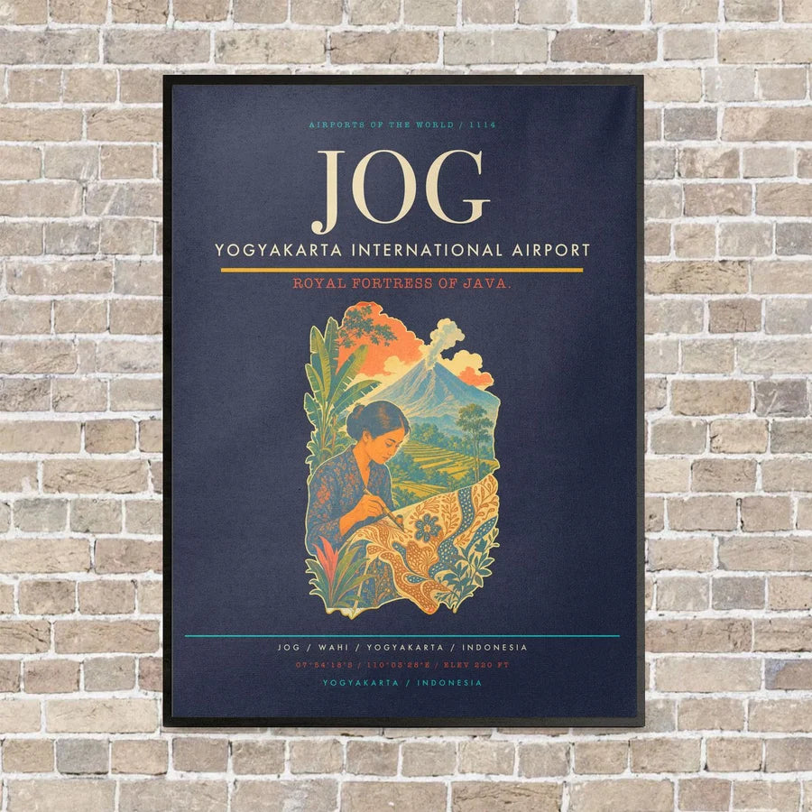 Yogyakarta International Airport JOG vertical canvas print - framed - navy blue background