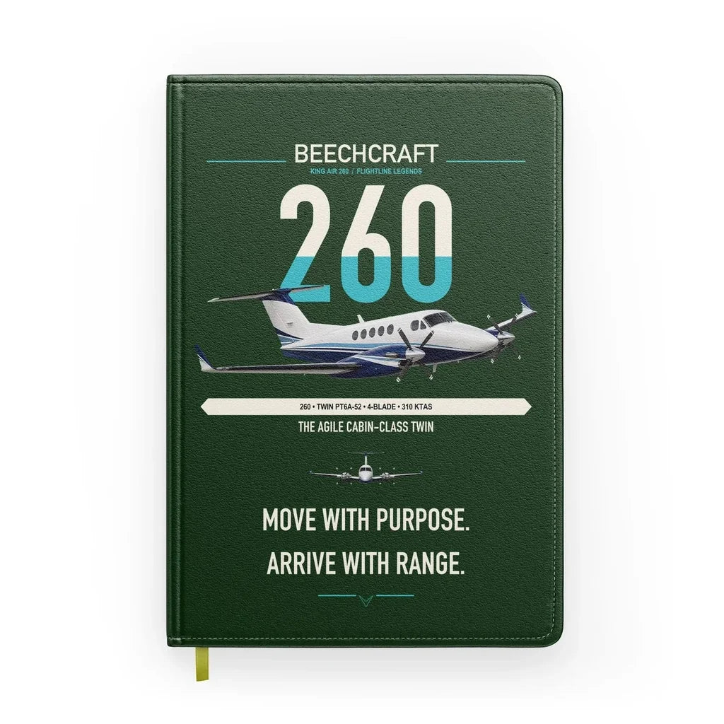 Beechcraft King Air 260 design on dark green notebook