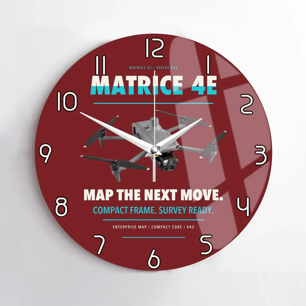 DJI Matrice 4E design on dark red no frame wall clock