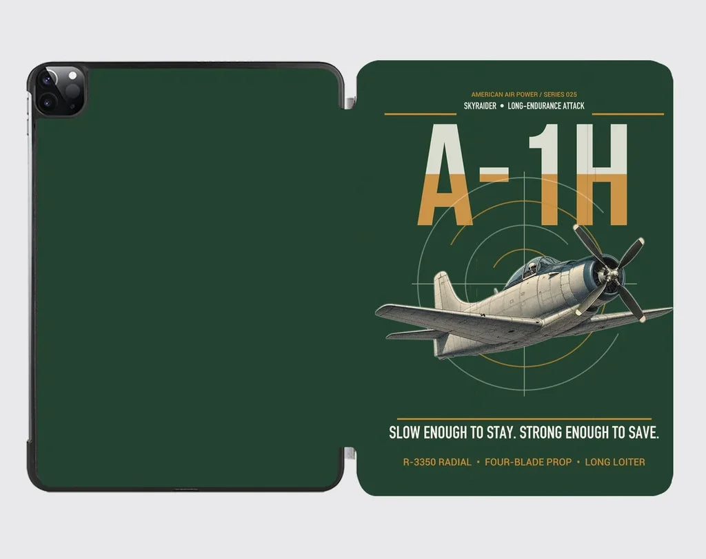 A-1H Skyraider design on dark green ipad tablet case