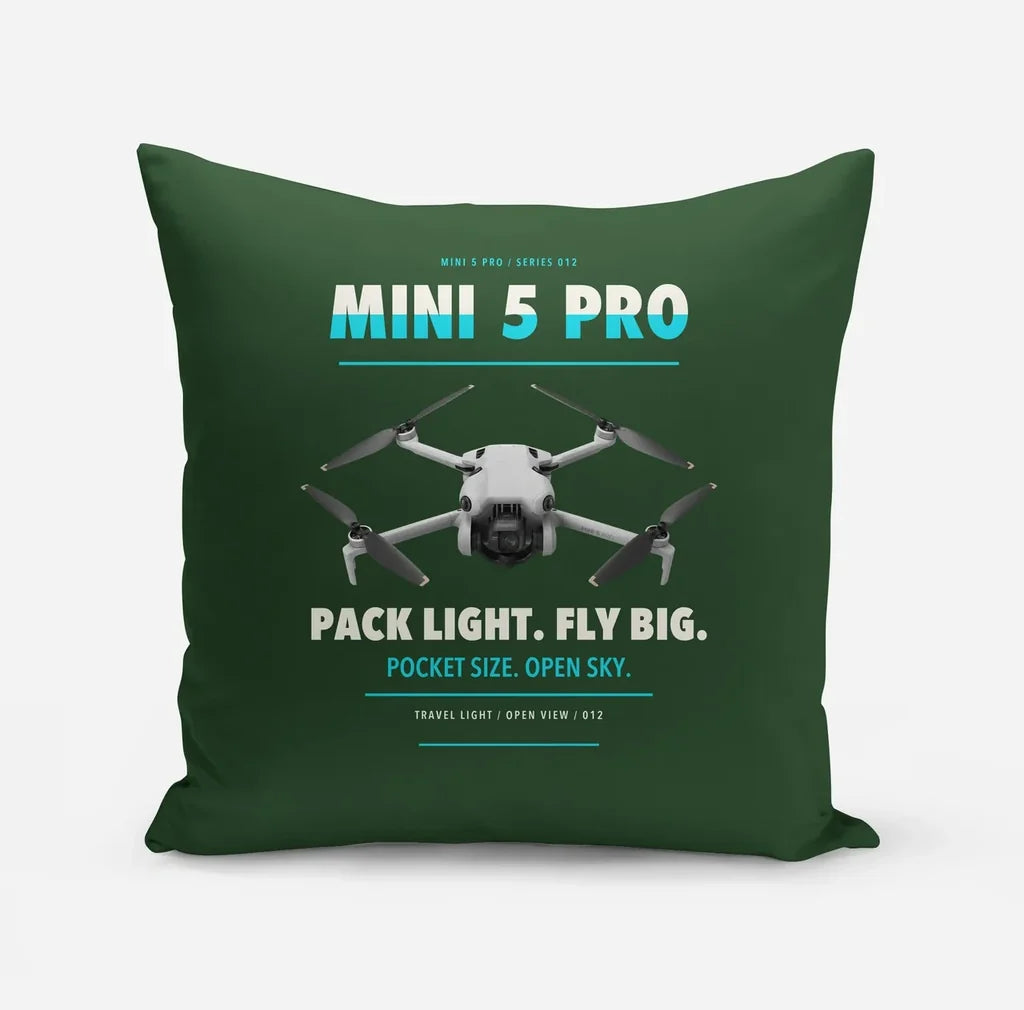 DJI Mini 5 Pro design on dark green pillow