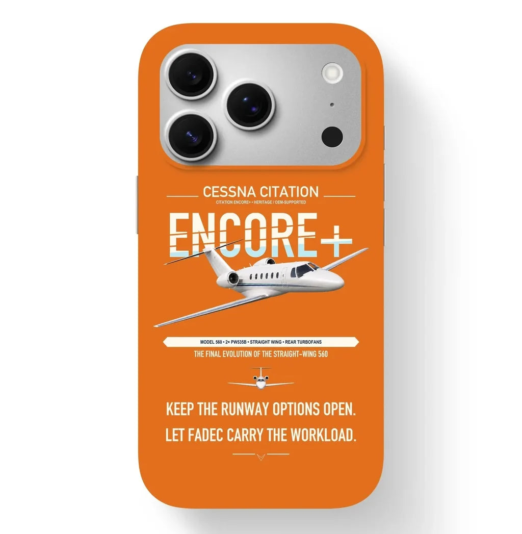 Cessna Citation Encore+ design on orange magsafe iphone case, for iPhone 17 Pro
