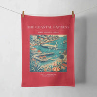 Thumbnail for VINTAGE G4096 - The Coastal Express - Designed Towels design on red