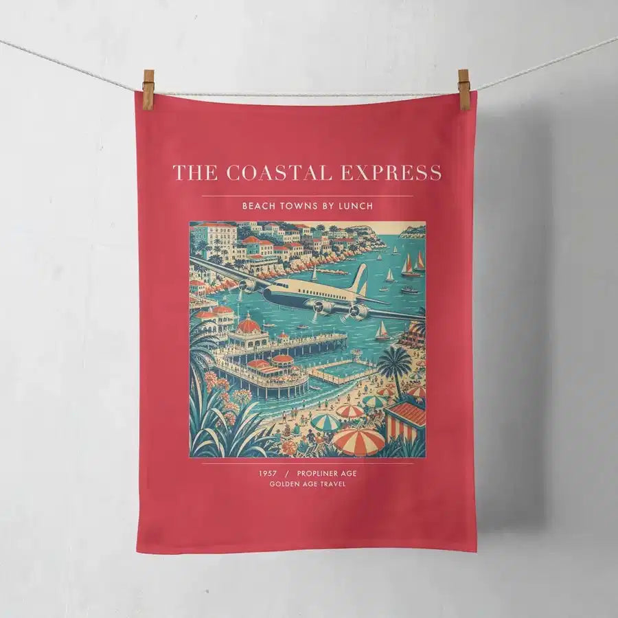 VINTAGE G4096 - The Coastal Express - Designed Towels design on red