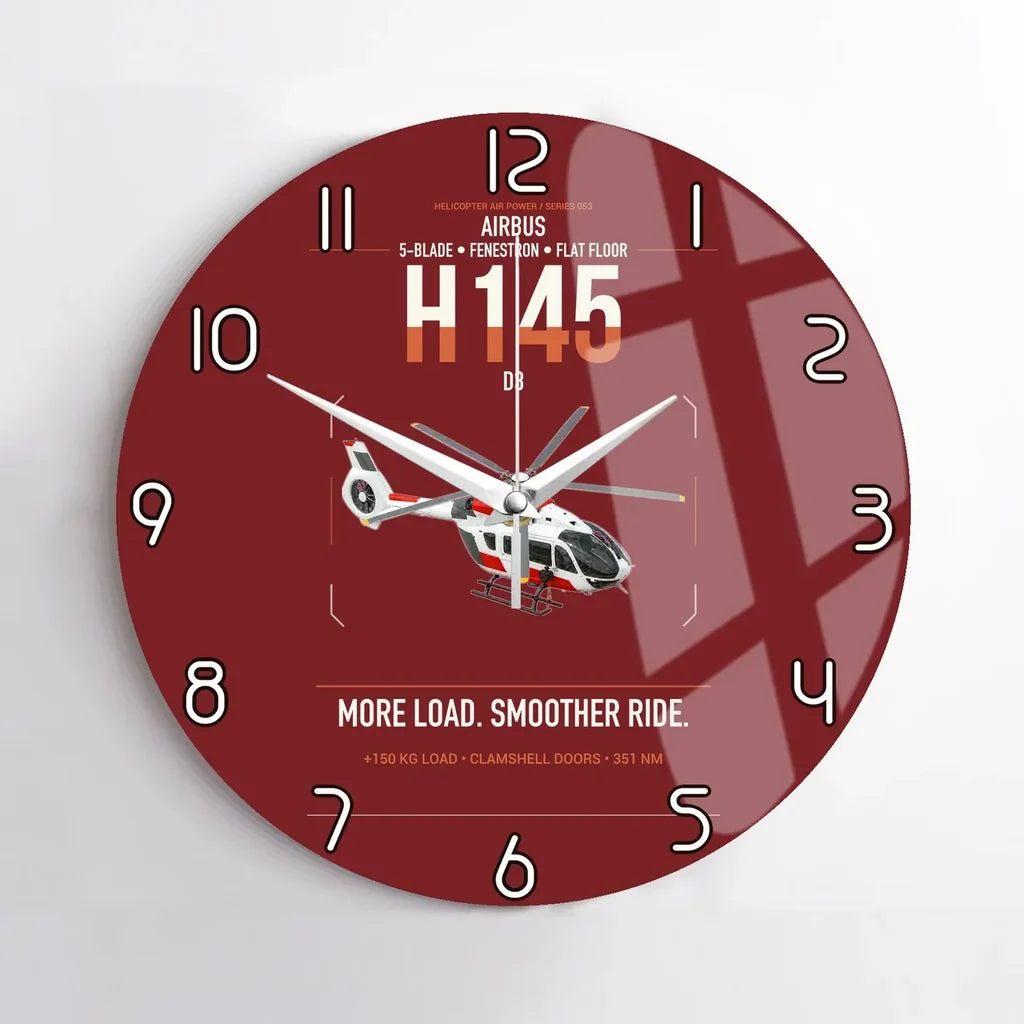 Airbus H145 D3 design on dark red no frame wall clock