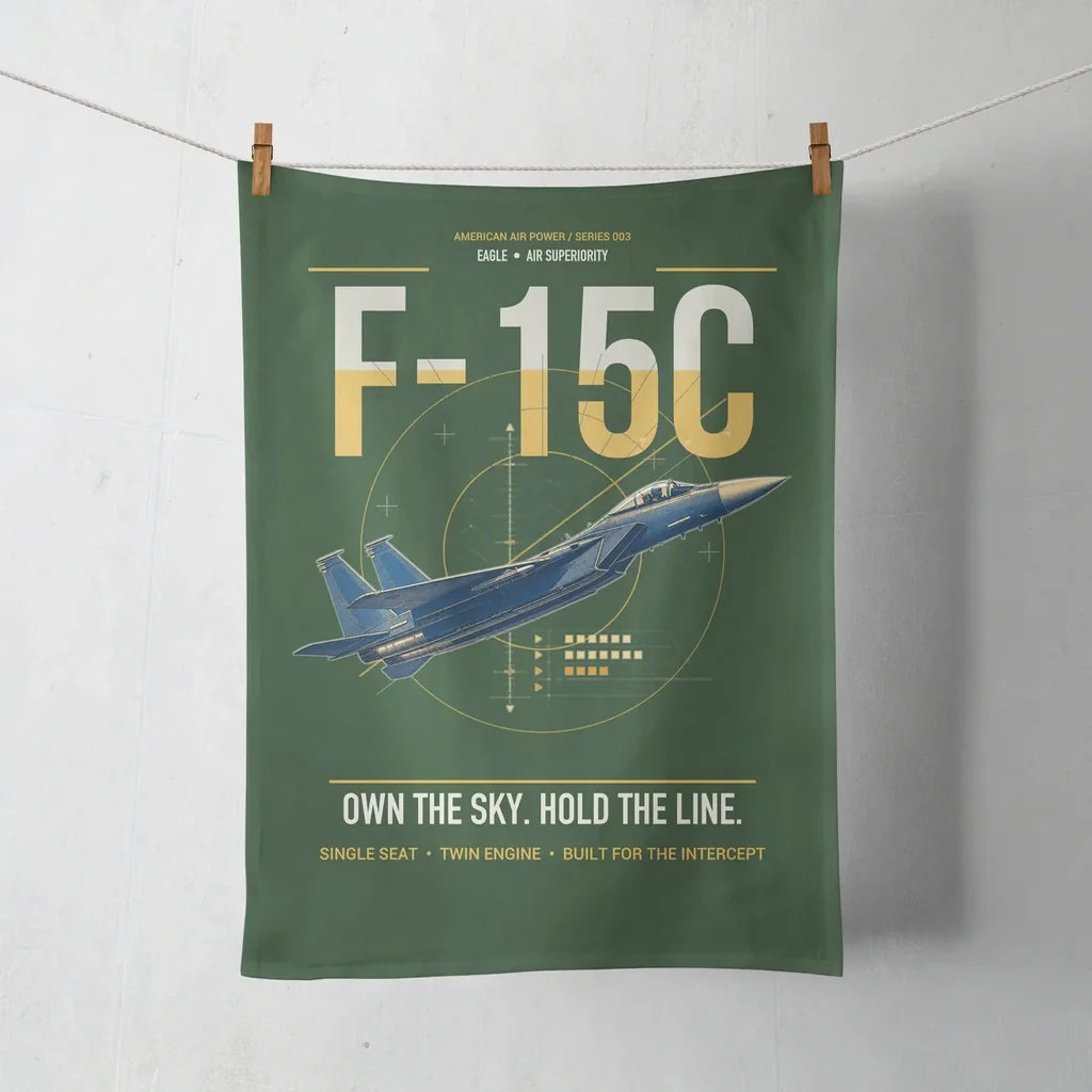 F-15C Eagle design on dark green towel