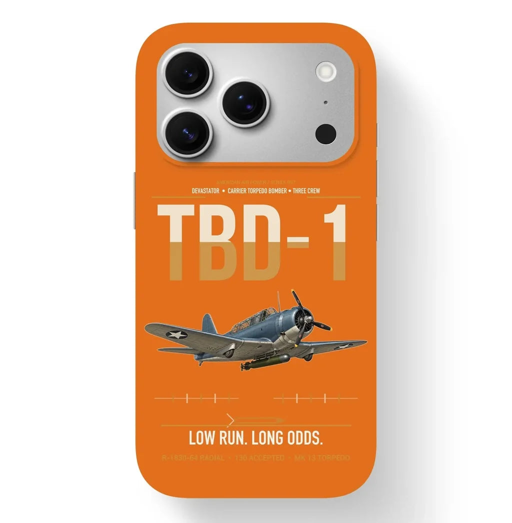 TBD-1 Devastator design on orange magsafe iphone case, for iPhone 17 Pro