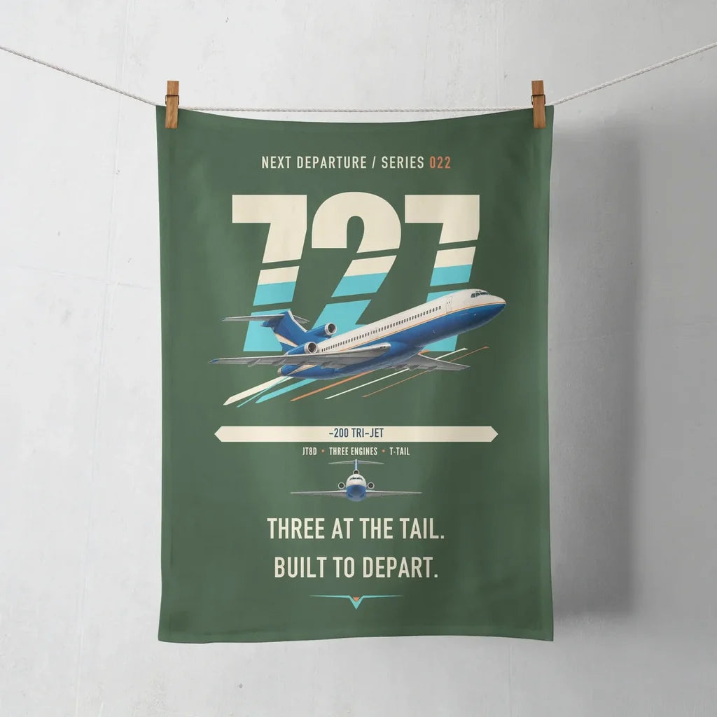 Boeing 727-200 design on dark green towel