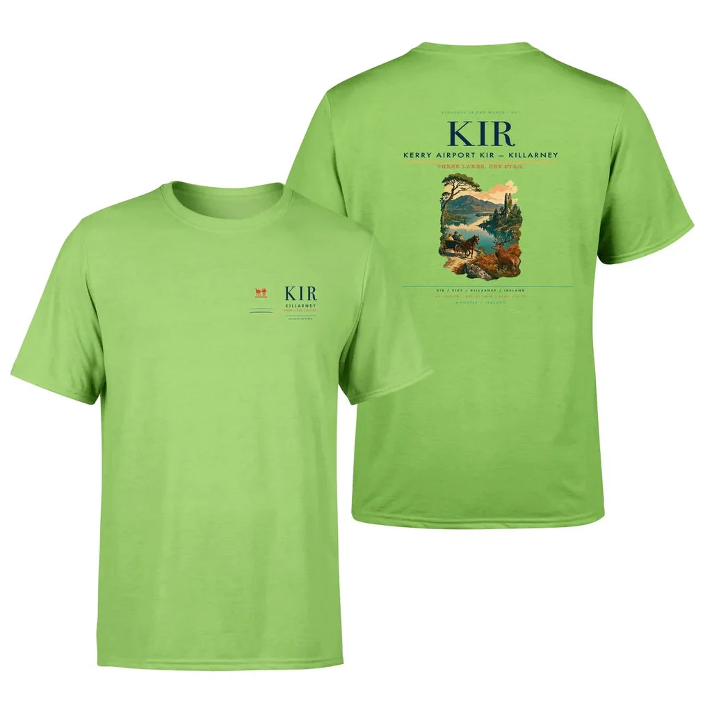 Kerry Airport (KIR) design printed on light green double-side t-shirt