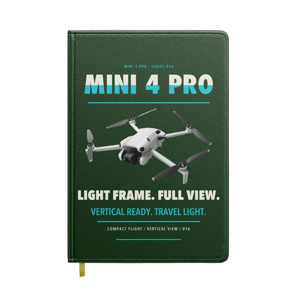 DJI Mini 4 Pro design on dark green notebook