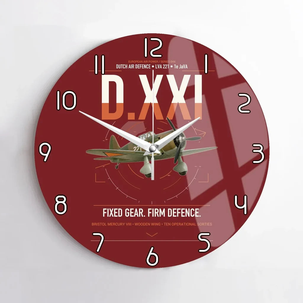 Fokker D.XXI — Dutch LVA aircraft 221 design on dark red no frame wall clock