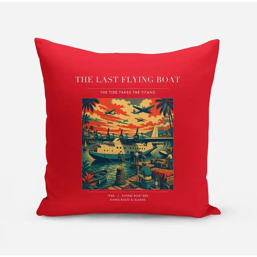 VINTAGE G4079 - The Last Flying Boat - Designed Pillows design on red