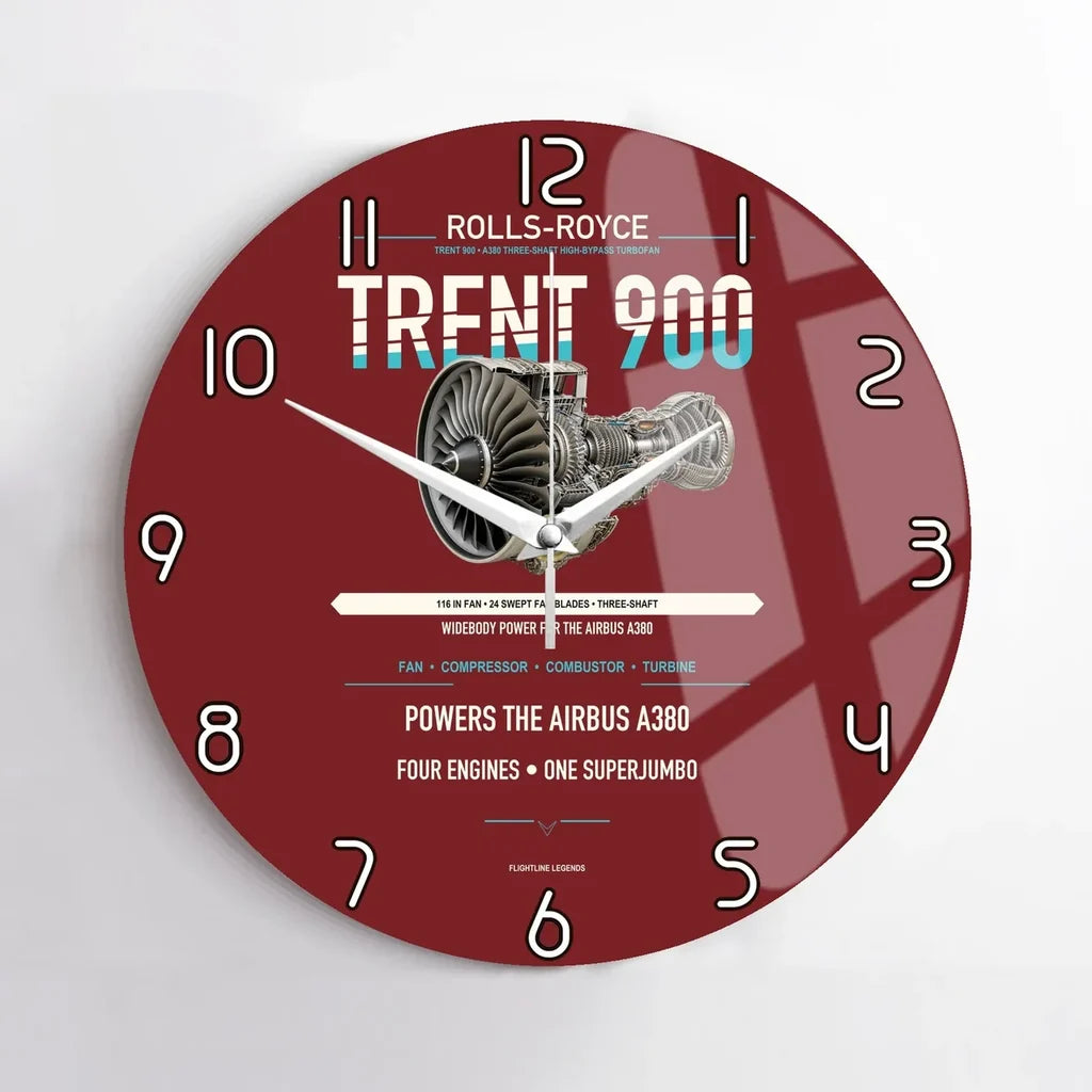 TRENT 900 design on dark red no frame wall clock