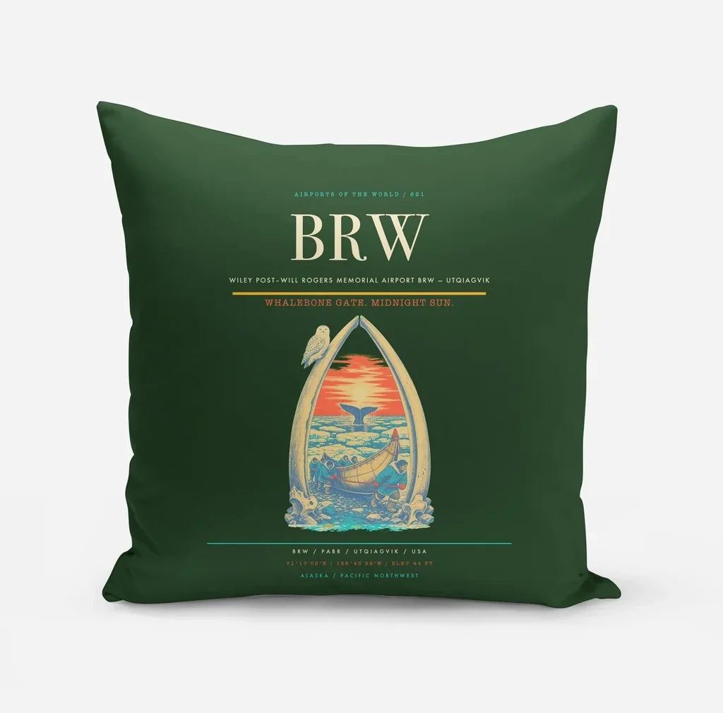 Wiley Post–Will Rogers Memorial Airport (BRW) design on dark green pillow
