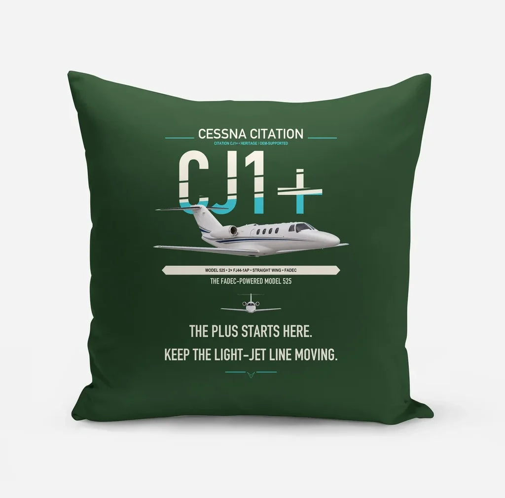 Cessna Citation CJ1+ design on dark green pillow