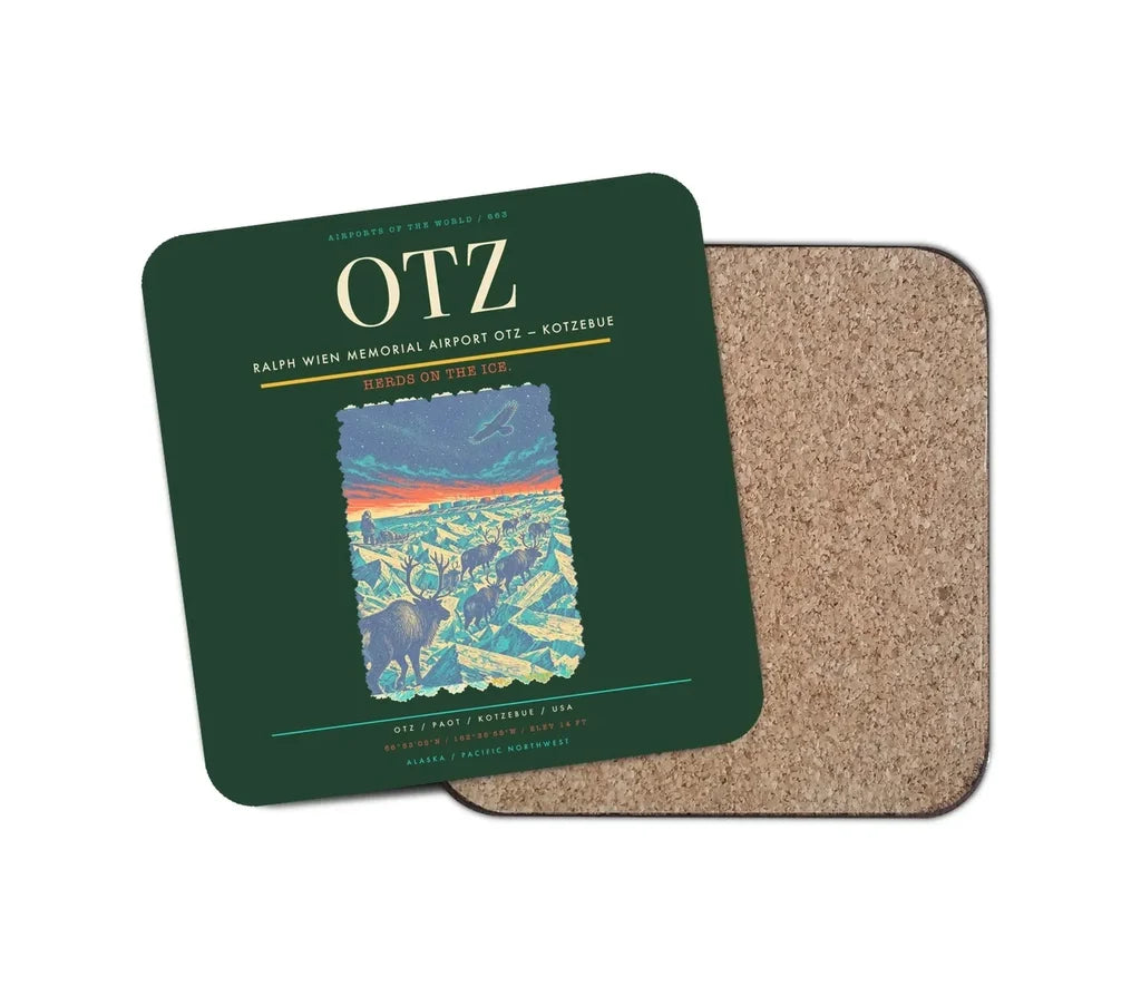 Ralph Wien Memorial Airport (OTZ) design on dark green 1 piece coaster